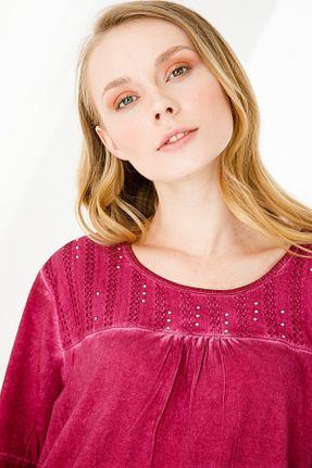 بلوز زرشکی زنانه ساده Desen Triko - کد 106974748