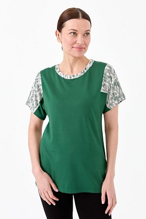 تیشرت سبز زنانه رگولار Desen Triko - کد 669766974