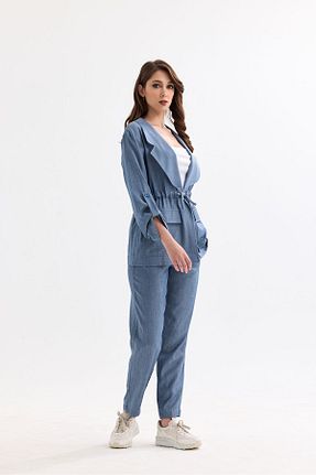 ست بالاتنه و پائین تنه آبی زنانه بافتنی kabancım - کد 823169549