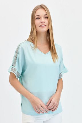 تیشرت سبز زنانه رگولار Desen Triko - کد 810772960