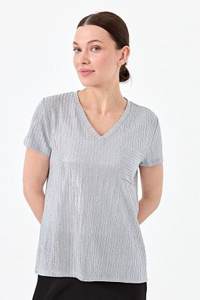 تیشرت طوسی زنانه رگولار Desen Triko - کد 669766535