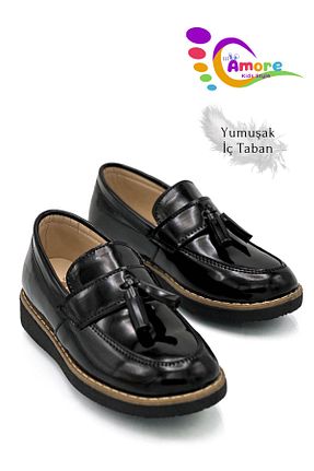 کفش کلاسیک مشکی بچه گانه چرم لاکی sermoda - کد 101382882