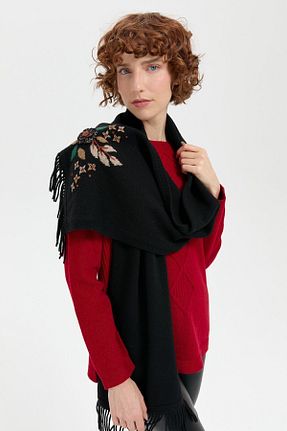 شال گردن مشکی زنانه پشمی Desen Triko - کد 852121586