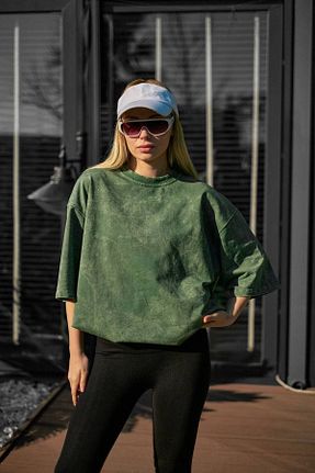 تیشرت سبز زنانه اورسایز İLKCET MODA - کد 809523359