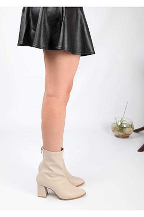 بوت / نیم بوت بژ زنانه پاشنه ضخیم ACMZ SHOES - کد 858301815