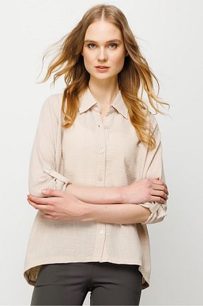پیراهن بژ زنانه اورسایز Desen Triko - کد 708228103