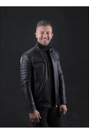 کاپشن مشکی مردانه چرم خالص DeriWork - کد 858418284