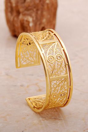 دستبند نقره طلائی زنانه 925 عیار Sümer Telkari - کد 858182851