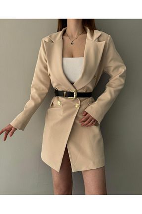کت بژ زنانه دو سینه lizge giyim - کد 675485407