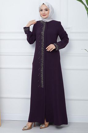 مانتو بلند حجاب بنفش زنانه hafsamina - کد 806349586