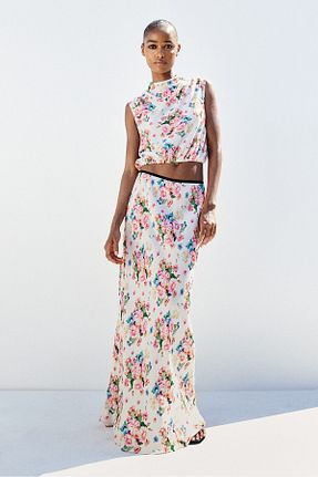 دامن سفید زنانه گلدار H&M - کد 858284772
