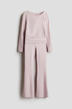 ست بالاتنه و پائین تنه صورتی بچه گانه بافت H&M - کد 858277380