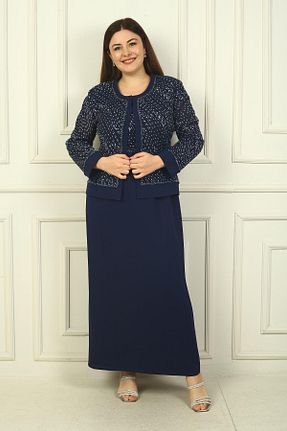 ست بالاتنه و پائین تنه سایز بزرگ سرمه ای زنانه فاق نرمال By Saygı - کد 853432483