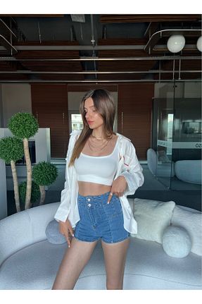 شلوار پارچه ای آبی زنانه فاق بلند TamSeninTarzin - کد 836353977