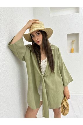 کیمونو و کافتان خاکی زنانه کتان bonn couture - کد 744179752