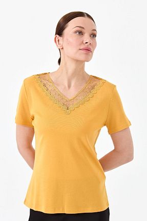 تیشرت زرد زنانه رگولار Desen Triko - کد 669765838