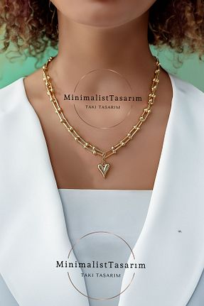 گردنبند استیل ( فولاد ) طلائی زنانه استیل ضد زنگ MinimalistTasarım - کد 809862592