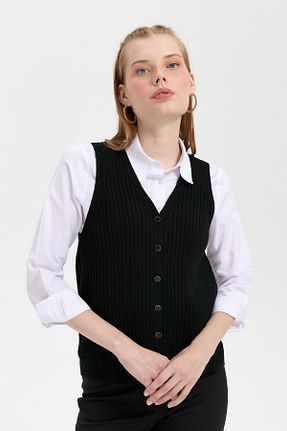 جلیقه مشکی زنانه رگولار Desen Triko - کد 851256917