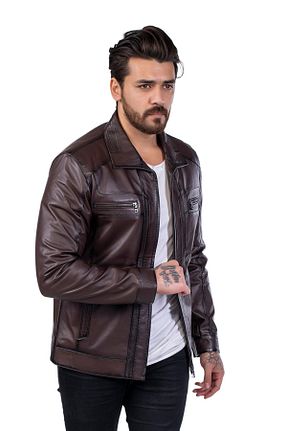 کاپشن قهوه ای مردانه رگولار BATU DERİ - کد 81570322