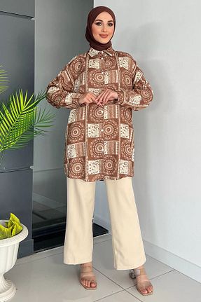 ست بالاتنه و پائین تنه حجاب قهوه ای زنانه رگولار Julude - کد 858306525