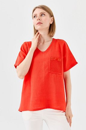 تیشرت نارنجی زنانه رگولار Desen Triko - کد 686927802