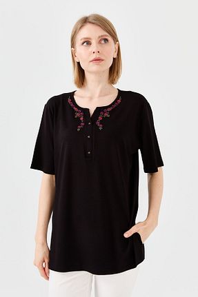 تیشرت مشکی زنانه رگولار Desen Triko - کد 686813915