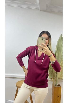 سوئیشرت زرشکی زنانه ساده KLC MODA - کد 783385682