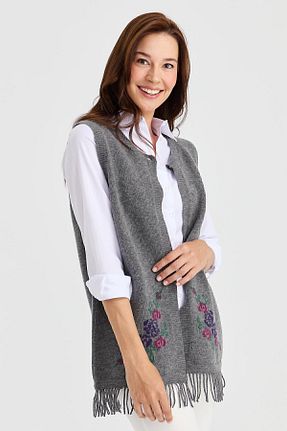 جلیقه طوسی زنانه Fitted Desen Triko - کد 750014933