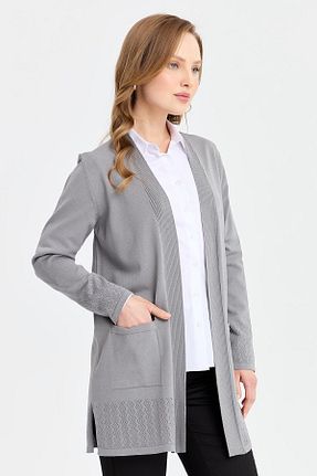 کت طوسی زنانه رگولار Desen Triko - کد 827154052