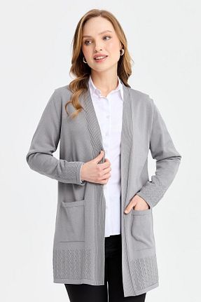 کت طوسی زنانه رگولار Desen Triko - کد 827154052