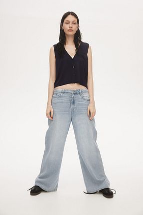 شلوار جین آبی زنانه پاچه گشاد H&M - کد 858387390