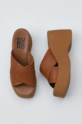 دمپائی قهوه ای زنانه چرم خالص Bueno Shoes - کد 773781834