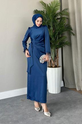 لباس مجلسی حجاب سرمه ای زنانه یقه دوچرخه Şule Giyim - کد 489878379