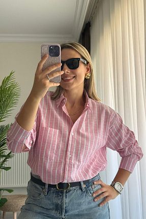 پیراهن صورتی زنانه یقه پیراهنی KUBOS MODA - کد 862221593