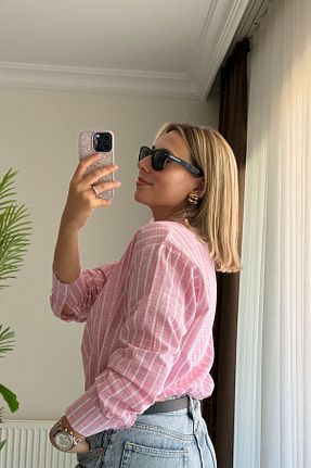 پیراهن صورتی زنانه یقه پیراهنی KUBOS MODA - کد 862221593