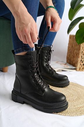 بوت / نیم بوت مشکی زنانه چرم مصنوعی MODATALİKA - کد 444578971
