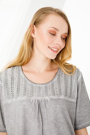 بلوز طوسی زنانه ساده Desen Triko - کد 107084564
