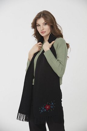 شال گردن مشکی زنانه پشمی Desen Triko - کد 340609449