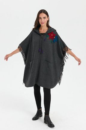 پانچو طوسی زنانه اکریلیک Desen Triko - کد 851223983