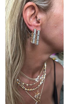 گوشواره جواهر طلائی رودیوم Brillo - کد 837845341