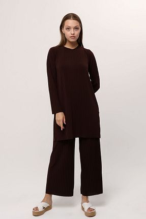ست بالاتنه و پائین تنه حجاب قهوه ای زنانه Relaxed ilmek - کد 768955407