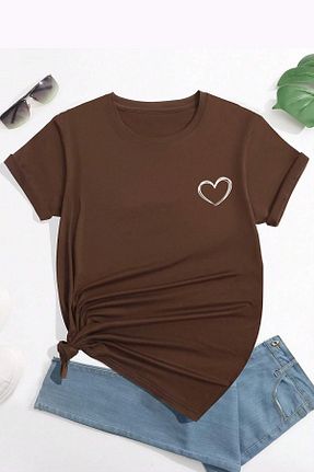 تیشرت قهوه ای زنانه اورسایز uyguntarz - کد 825523402