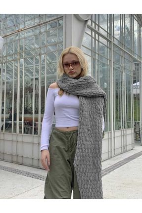 ست شال گردن و کلاه پشمی طوسی زنانه پشمی Moda Biçer - کد 781666894