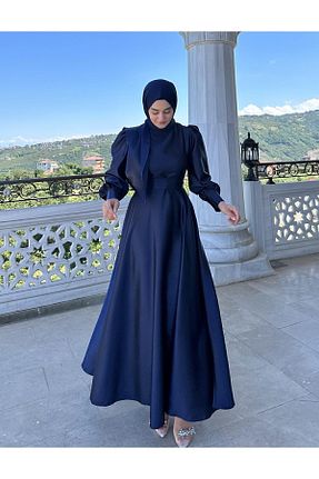 لباس مجلسی حجاب سرمه ای زنانه یقه ایستاده Azeem - کد 838131445