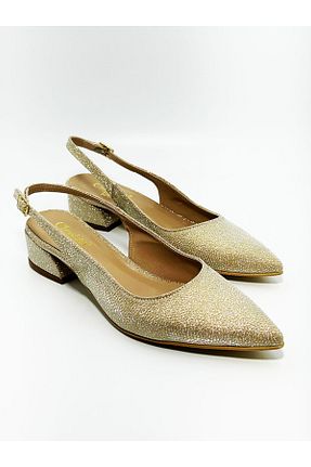 کفش مجلسی طلائی زنانه پاشنه تخت ZSHOES - کد 858499446