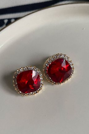 گوشواره جواهر قرمز میخ Dora Accessories - کد 448022603