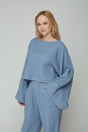 ست بالاتنه و پائین تنه سرمه ای زنانه بافتنی estewoman - کد 833461012