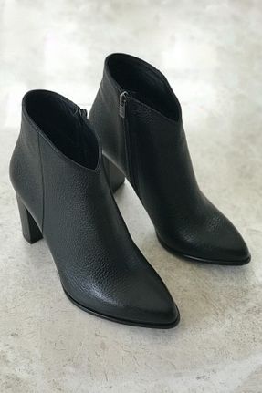 بوت / نیم بوت مشکی زنانه چرم خالص TUNAELLİ - کد 232026716