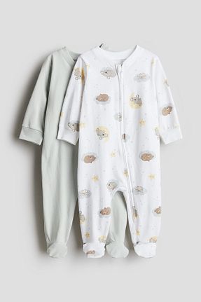 سرهمی خواب سفید بچه گانه پنبه ای H&M - کد 858377926