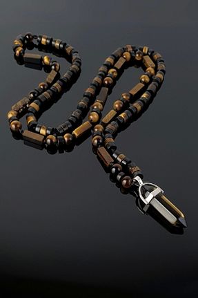 گردنبند جواهر قهوه ای زنانه سنگ طبیعی Seven Art Jewelry - کد 679415024